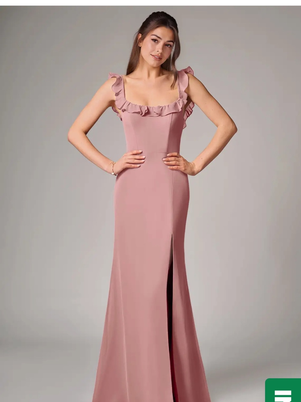 Azazie Ruffled Square Neck Maxi Dress in Dusty Rose